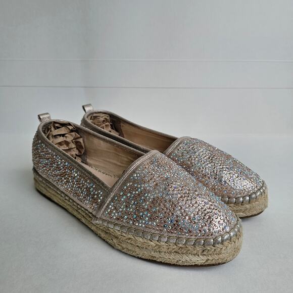Rhinestone Espadrilles Flats INC Caleyy Size 9 Metallic Tan Sparkle Slip Ons - Picture 2 of 14